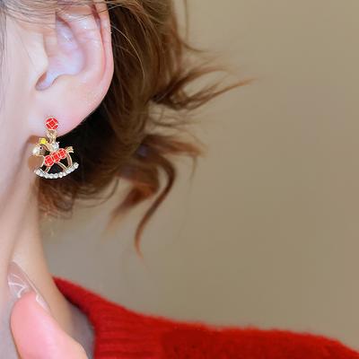Light Luxury Shiny Zircon Horse Drop Earrings for Women Elegant Long Tassel Animal Horse Earrings Aesthetic Party Jewelry Gifts