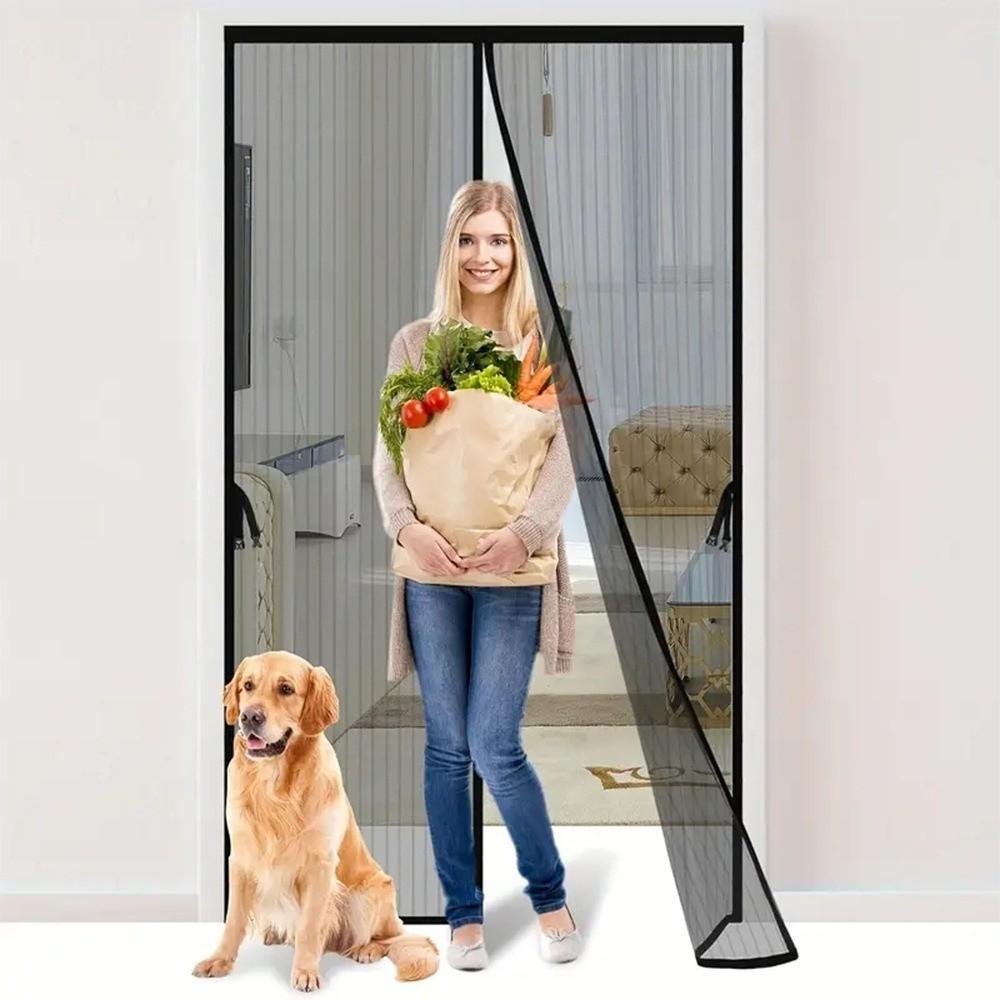 Self Sealing Magnetic Screen Door Heavy Duty Breathable Mosquito Net Curtain Vertical Dense Striped Soft Net Insect Door Screen