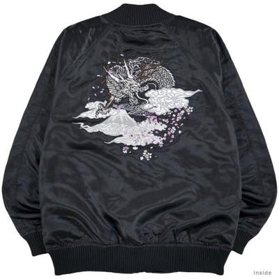 [Yoshida Yu] Sukajan Jacke mit japanischer Drachenstickerei (Schwarz x Schwarz, Größe M)