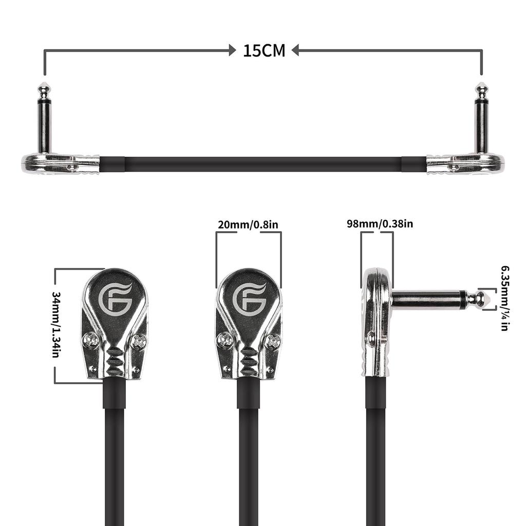 GHOSTFIRE 15cm Guitar Patch Cables for Guitar Effects Pedals, Noise Reduction, Space-Saving (3 Cables)