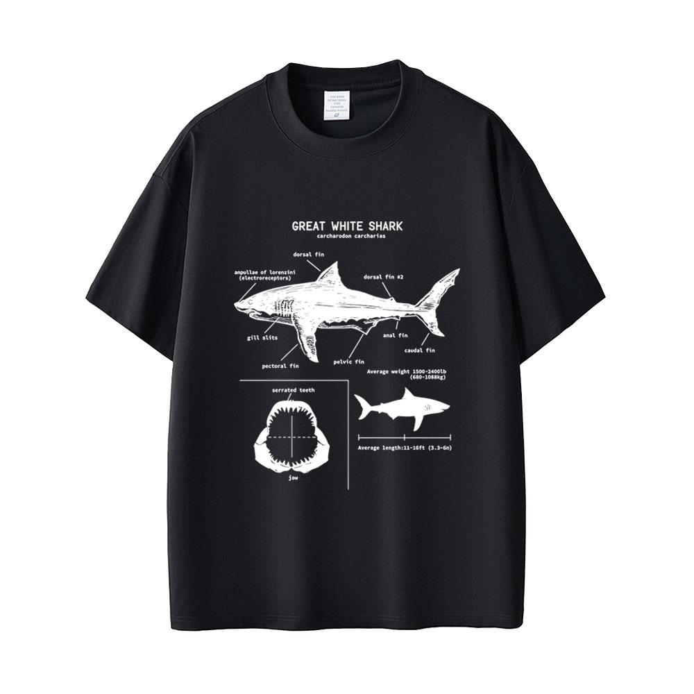Marine Animals Great White Shark Anatomy Graphic Tshirt Men Women Casual Oversized Streetwear Mens Fashion Vintage T Shirts