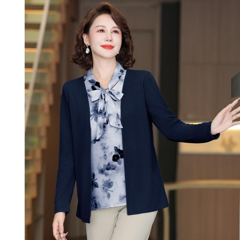 Autumn and Winter New Middle-aged and Old Fashion Women's Clothing Mother Clothing Fake Two-piece Shirt-shirt Basic Commuter Model