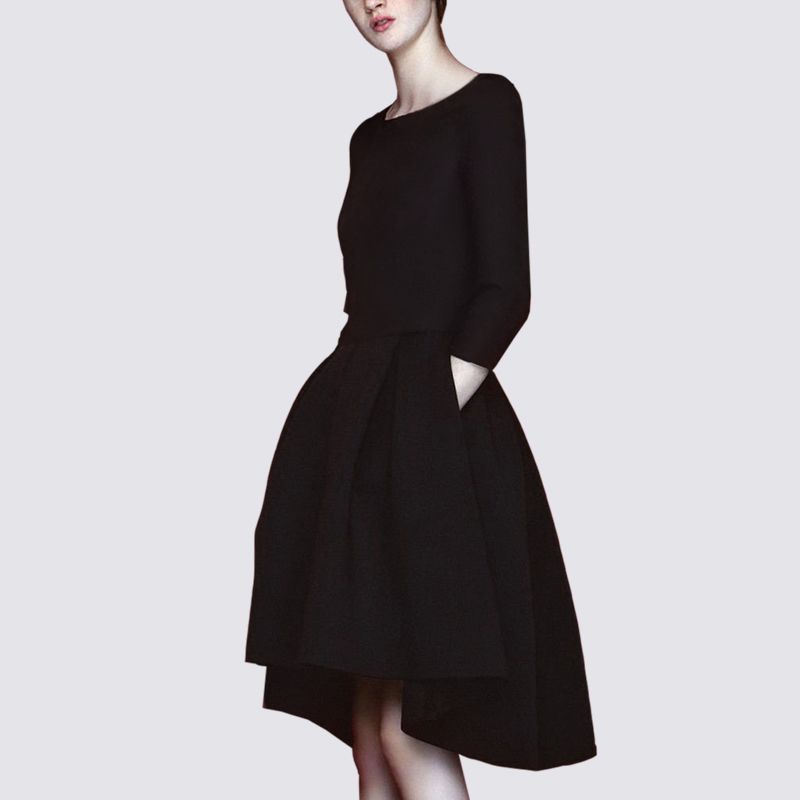

European and American Spring Slim-Fit Mid-Length Formal Dress Black Dress Black XL