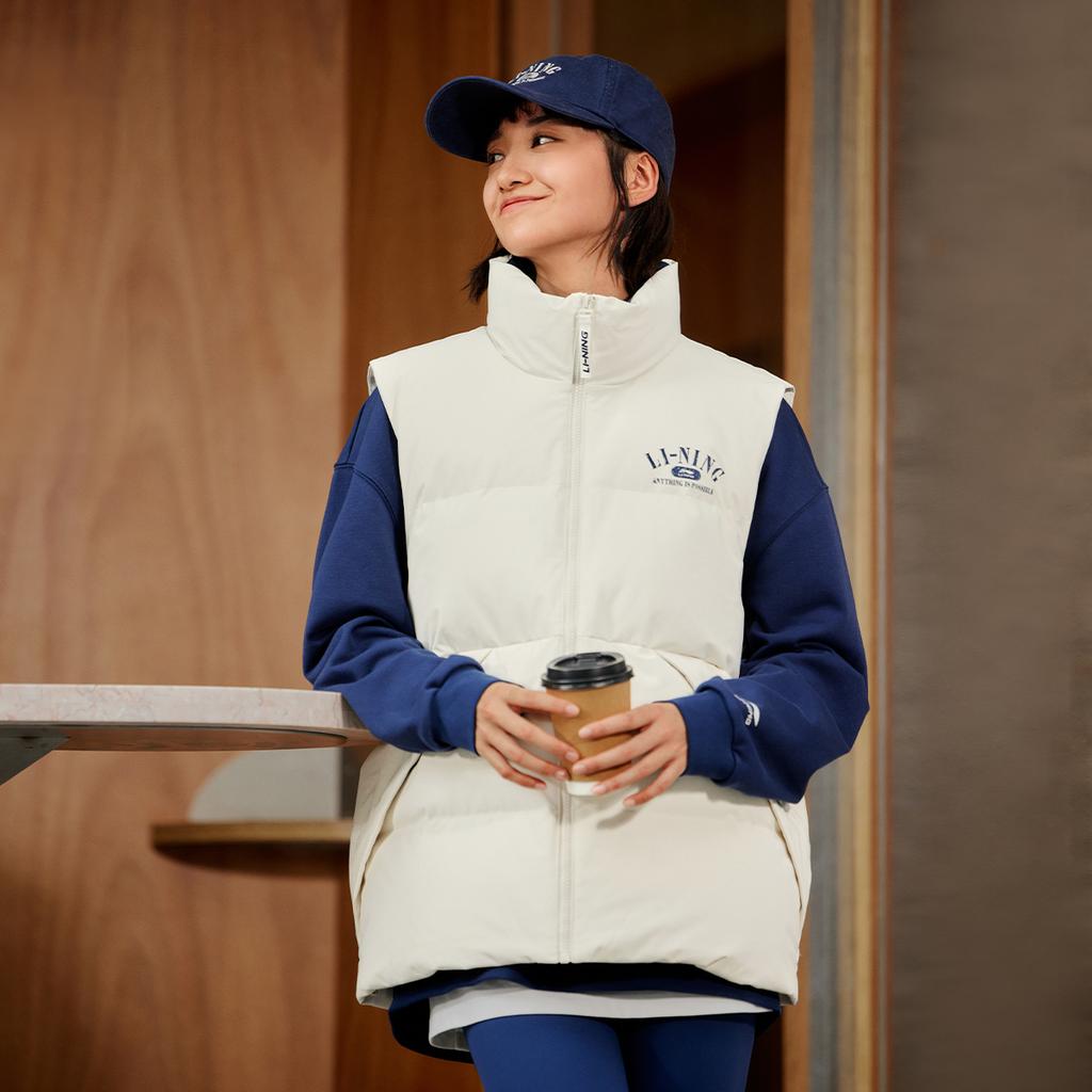 Li Ning Hot Pot Down Series Water-Resistant Letter Number Zipper Stand Collar Versatile Cold-Resistant Comfortable Breathable Winter Vest AMRU043-6