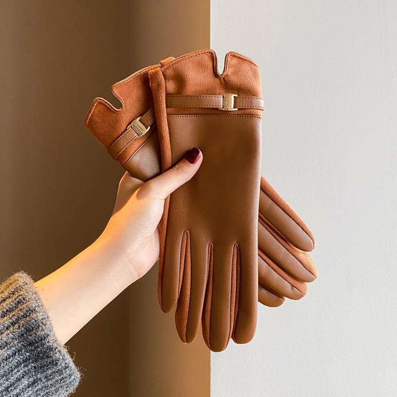 Women's Fingerless Faux Leather Winter Gloves - Thick Velvet Lining, Cold-Proof for Cycling & Driving