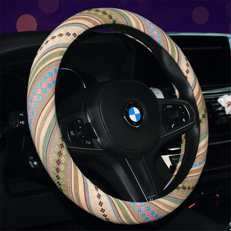 Ethnic Style Linen Steering Wheel Cover - Trendy, Unique Design