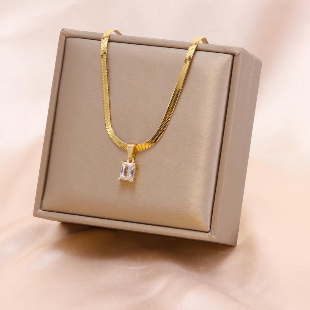 Crystal Zirconia Square Diamond Necklace, Bracelet & Earrings Set in Women's Titanium Steel Clavicle Chain Jewelry
