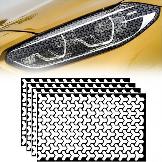 4 Pack Headlight Taillight Tint Y Grid Graphic Tail Light Lamp Cover Film Car DIY Self Adhesive Tint Film Sheet 18.89'' x 11.81'', Black