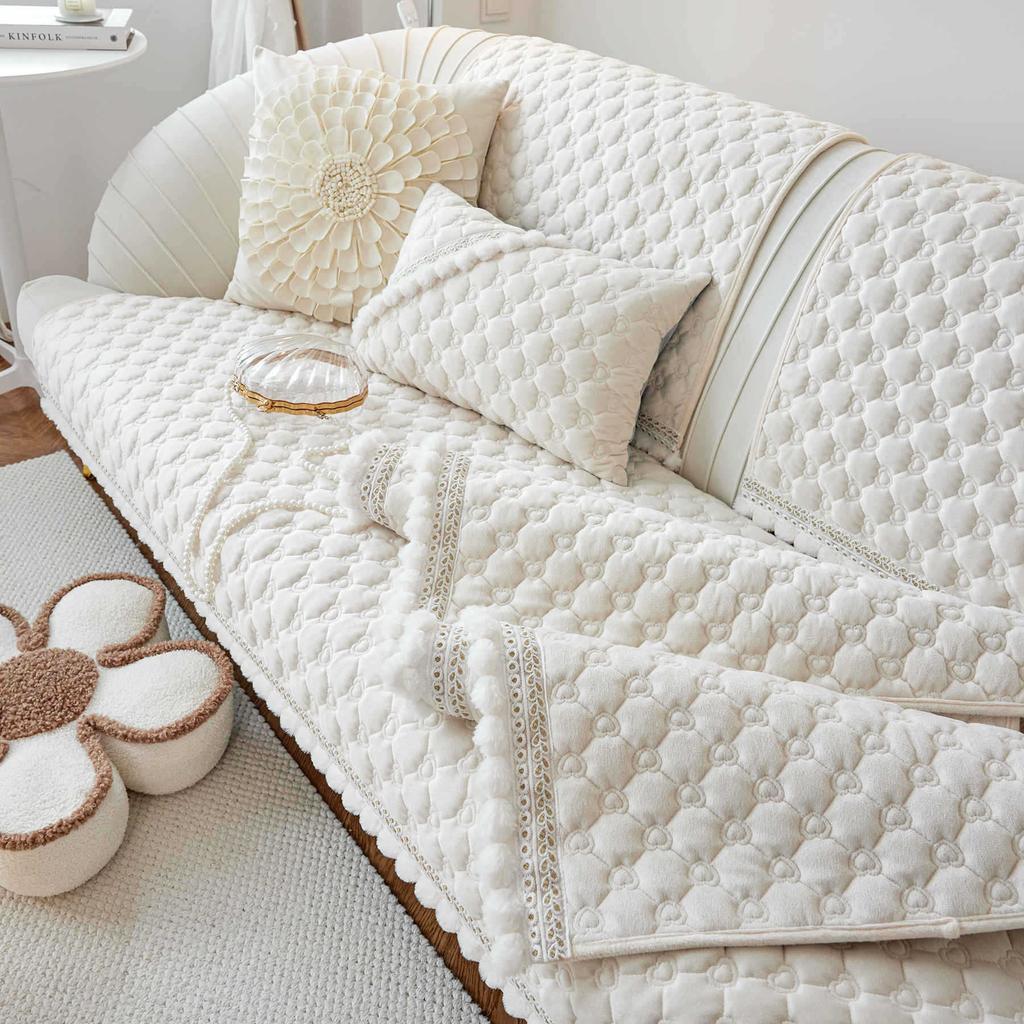 Crystal Velvet Solid Color Sofa Cushion Cover Autumn And Winter Simple Living Room Sofa Cover Full Cover Backrest Towel