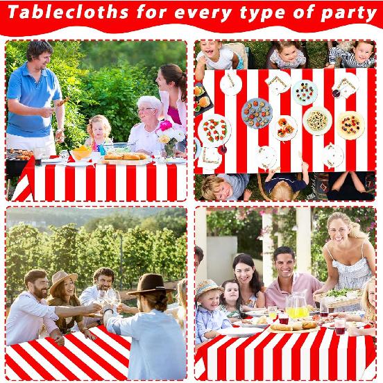 Red and White Striped Tablecloth Roll 52 in x 100 Ft with Slide Cutter Circus Carnival Party Supplies Halloween Christmas Plastic Picnic Table Cover