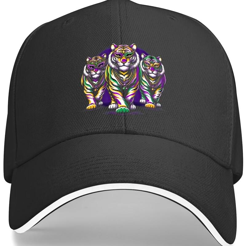 Mardi Gras Tigers with Beads and Masks Baseball Cap Polyester Adjustable Casual Sport Headwear