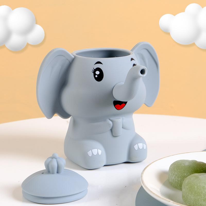 Tazza per Bambini e Neonati a Forma di Elefante Cartone Animato in Silicone per Alimenti con Manico a Forma di Orecchie e Narice Cannuccia 160ML Anti-caduta