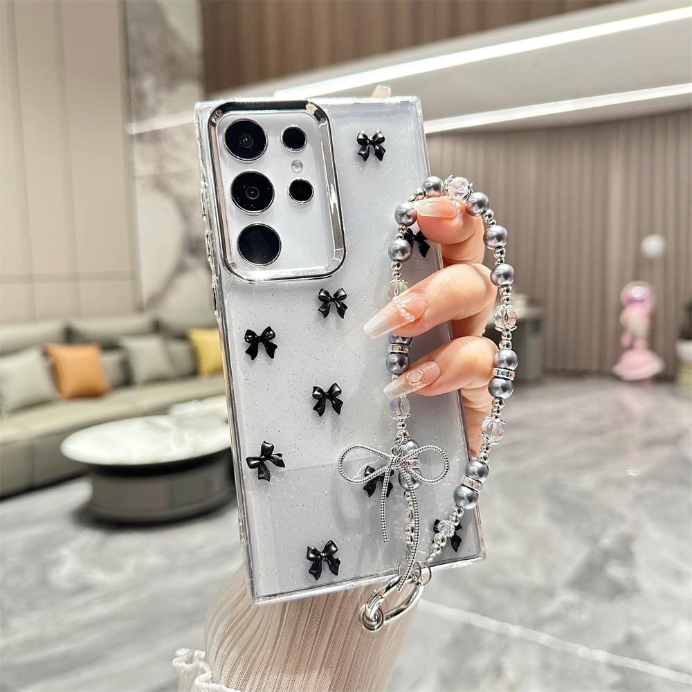 Cute Bowknot Bracelet Transparent Case for Samsung Galaxy S24 Ultra S23 Plus S22 FE A15 A16 A25 A35 A55 A13 Wrist Chain Cover