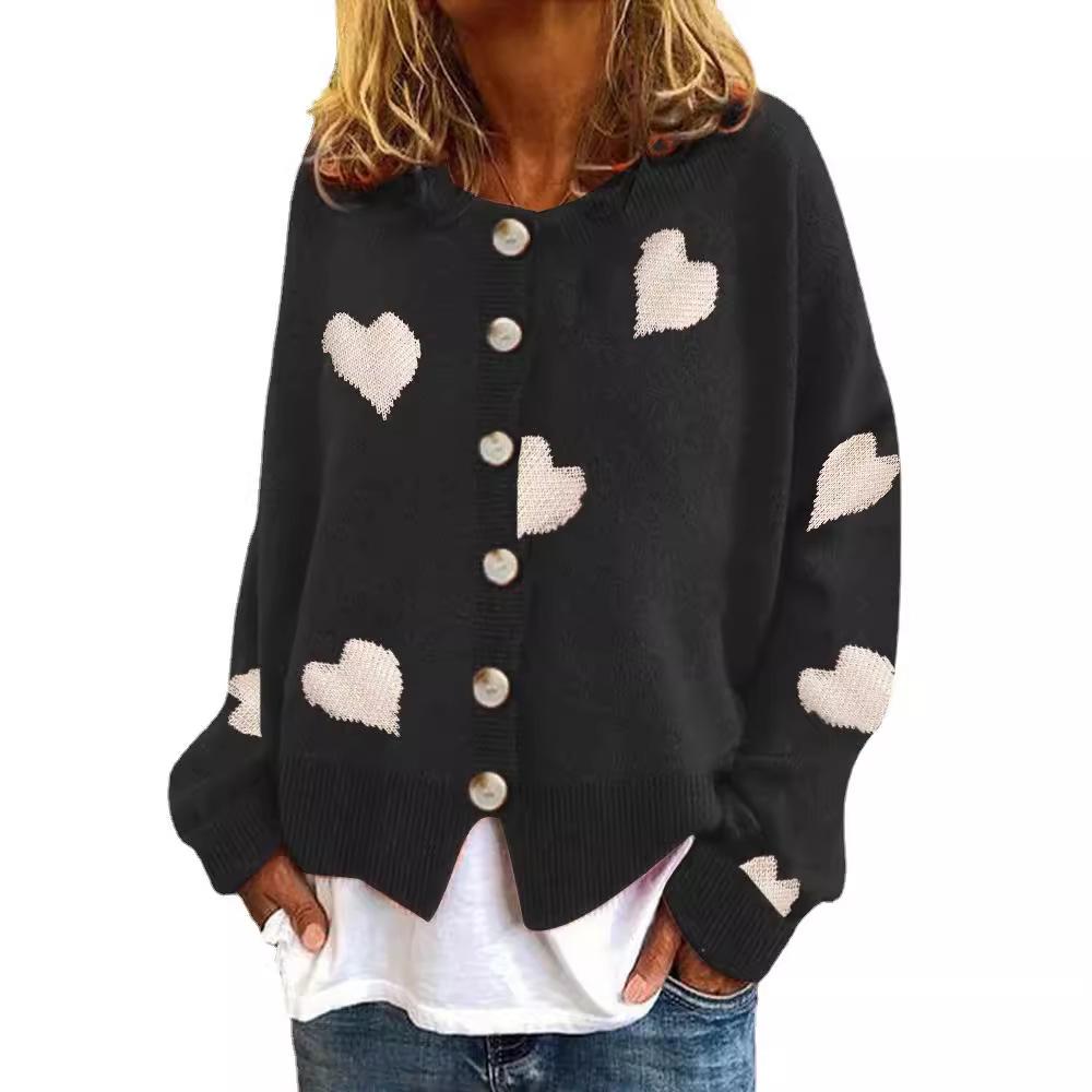 Autumn and Winter Fashion Knitwear Single Breasted Love Pattern Women's Sweaters