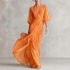 Women's Sheer Chiffon Puff Sleeve Wrap Dress Elegant Floor Length Evening Gown with Flowing Silhouette and Draped Waist Detail