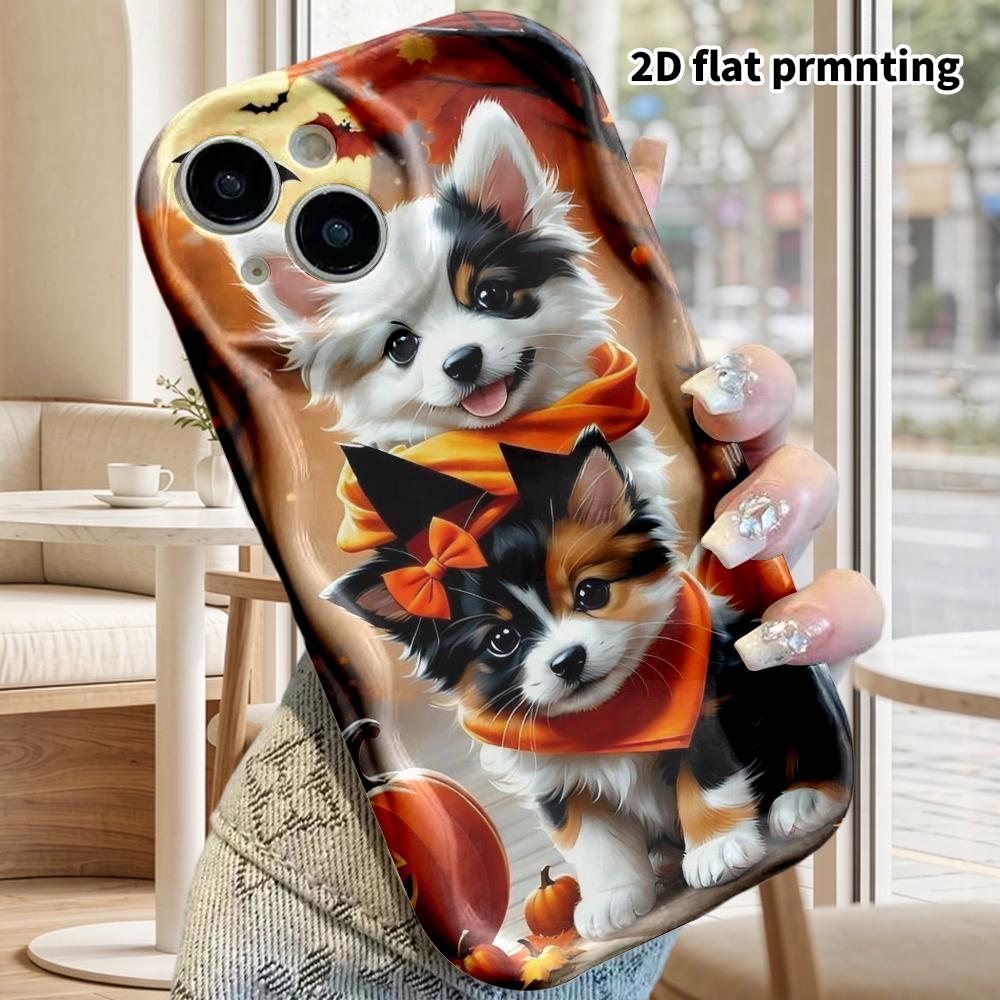 Phone Case: 2D Flat Design Cases Suitable for iPhone 18, 17, 16, 15, 14, 13 Pro, Couple Style, Cute Puppy, Christmas and Halloween Gifts