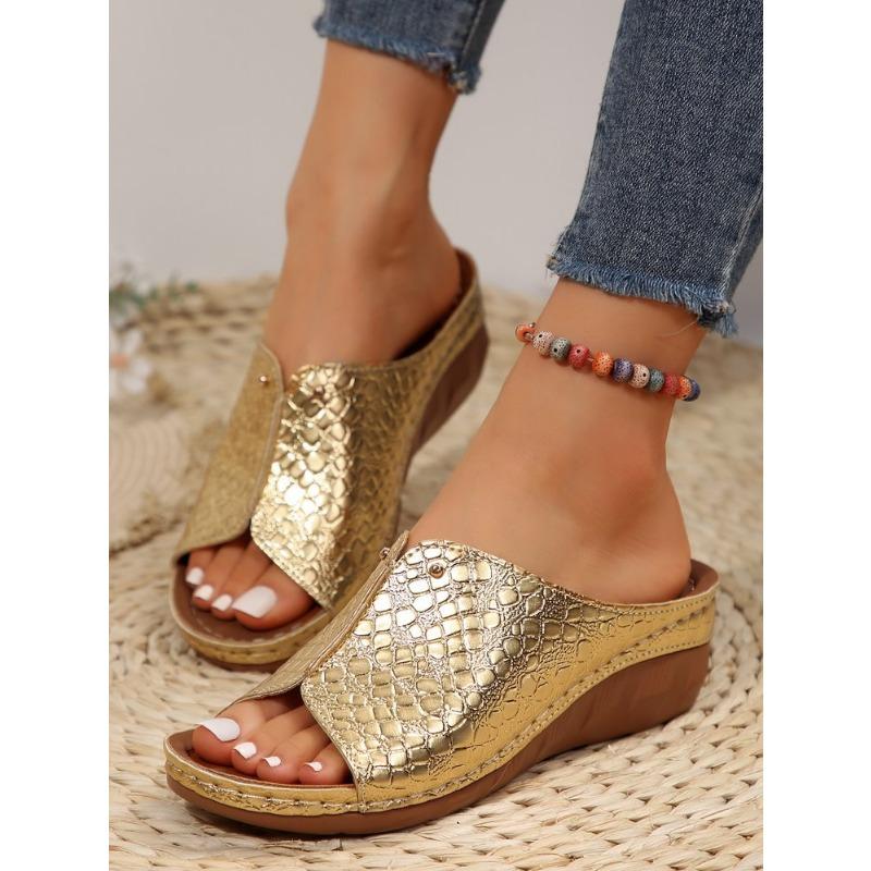 

Женские летние новые сандалии Xiyin на танкетке с крупным змеиным принтом 43 золотой