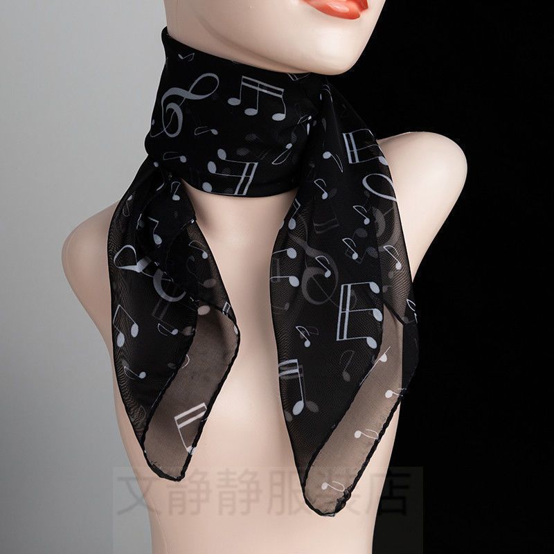 Fashion Printing Music Note Silk Scarf Versatile Decorative Neck Protector Square Yarn Scarf Spring and Autumn Triangular Scarf