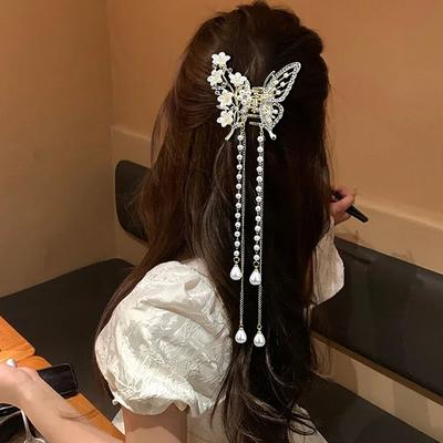 Schmetterling Quaste Perle Haarspange Rote Blume Festival Haarnadel für Mädchen Pferdeschwanz Haarspangen Krabbe Damen Mode Accessoires Geschenke