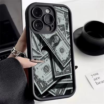 Custodia in silicone con design a copertura totale in bambù nero per banconote per iPhone 16 15 14 13 12 11 Pro Max XS XR X 7 8 Plus SE 2022 SE3 Cover