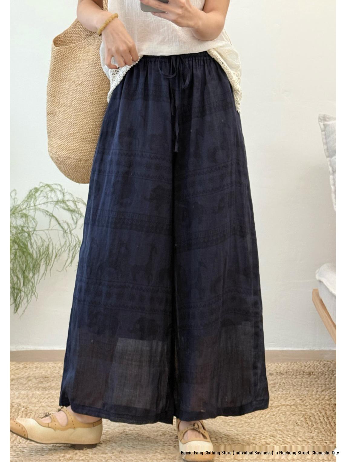 

Linen Straight-Leg Elastic Waist Floral Pants - Spring 2026 Collection One Size