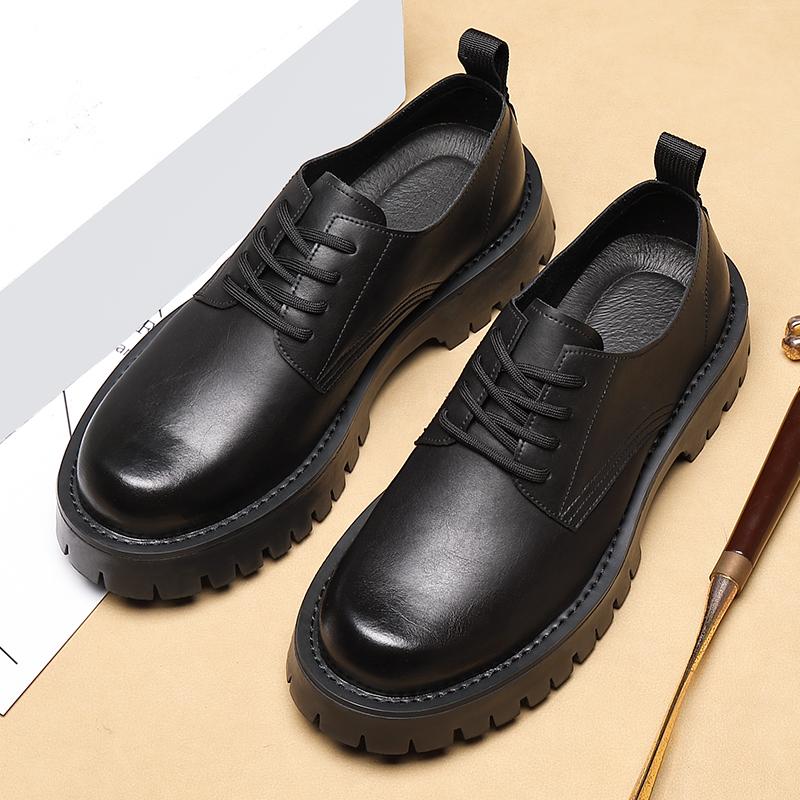 Fashion Mens Casual Leather Derby Shoes Men's Square Toe Trendy Designer Shoe Men Lace-up Thick Sole Heightened Shoes