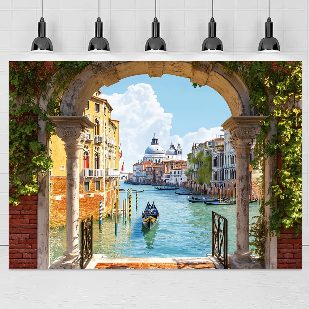 Charming Italian Water City Background Banner - Suitable for birthdays holidays parties multiple sizes to choose from