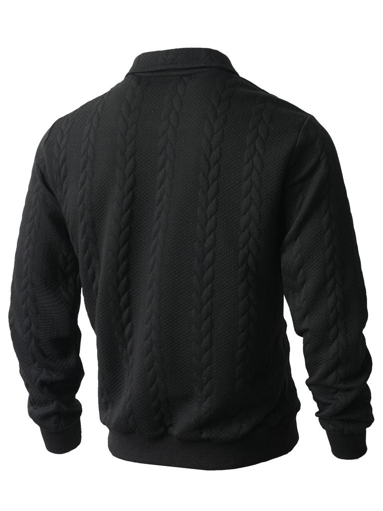 Men's Long Sleeve Jacquard Half-Zip Pullover Hoodie with Lapel for Spring and Autumn