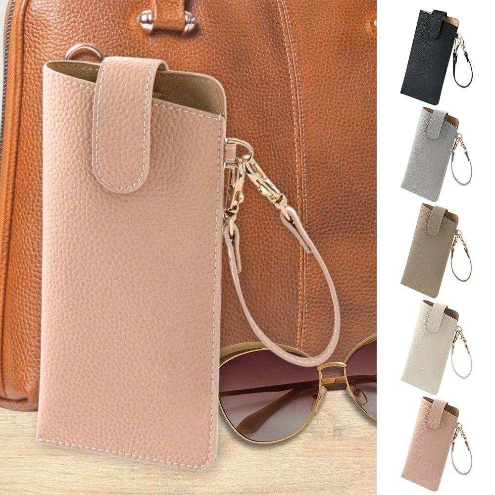 PU Leather Sunglasses Storage Bag Solid Color Hanging Sunglasses  Eyewear Accessories