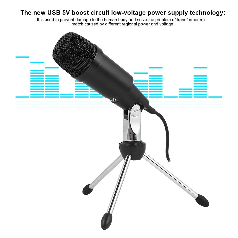 5V USB Condenser Microphone Online Voice Zinc Alloy Mic for LaptopCelsius Computer Black