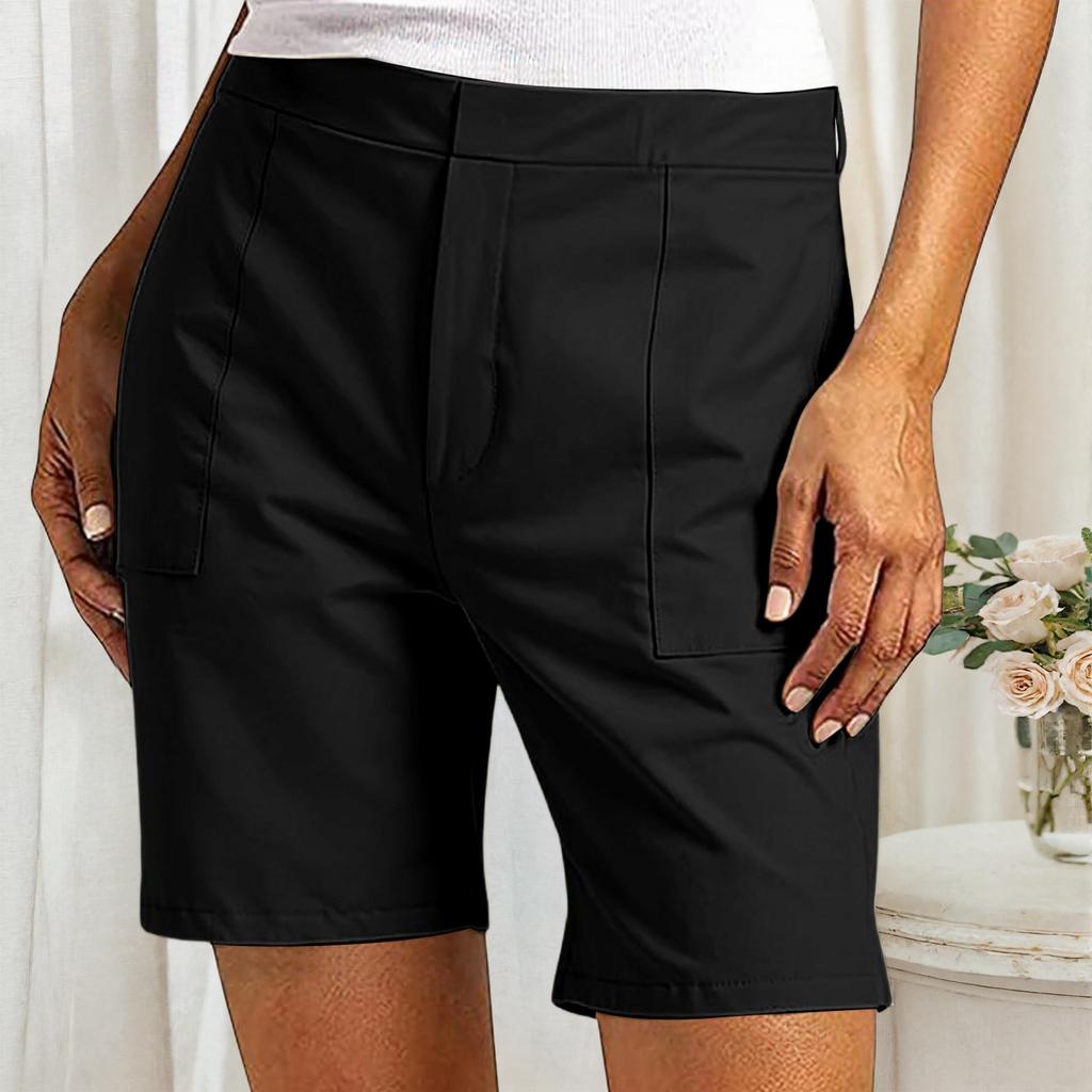 Women's Casual Mid-Length Shorts with Semi-Elastic Waistband and Front Pockets Suitable for Everyday Wear and Outdoor Activities