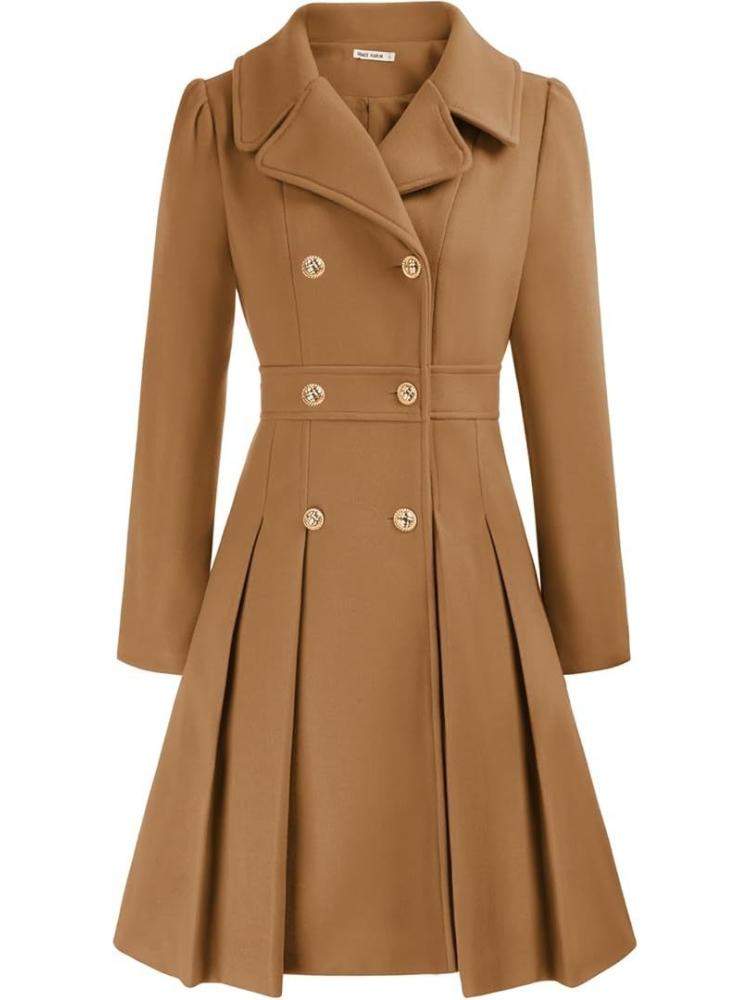 Pink Double Breasted Belted Trench Coat with Notch Lapel and Gold Buttons