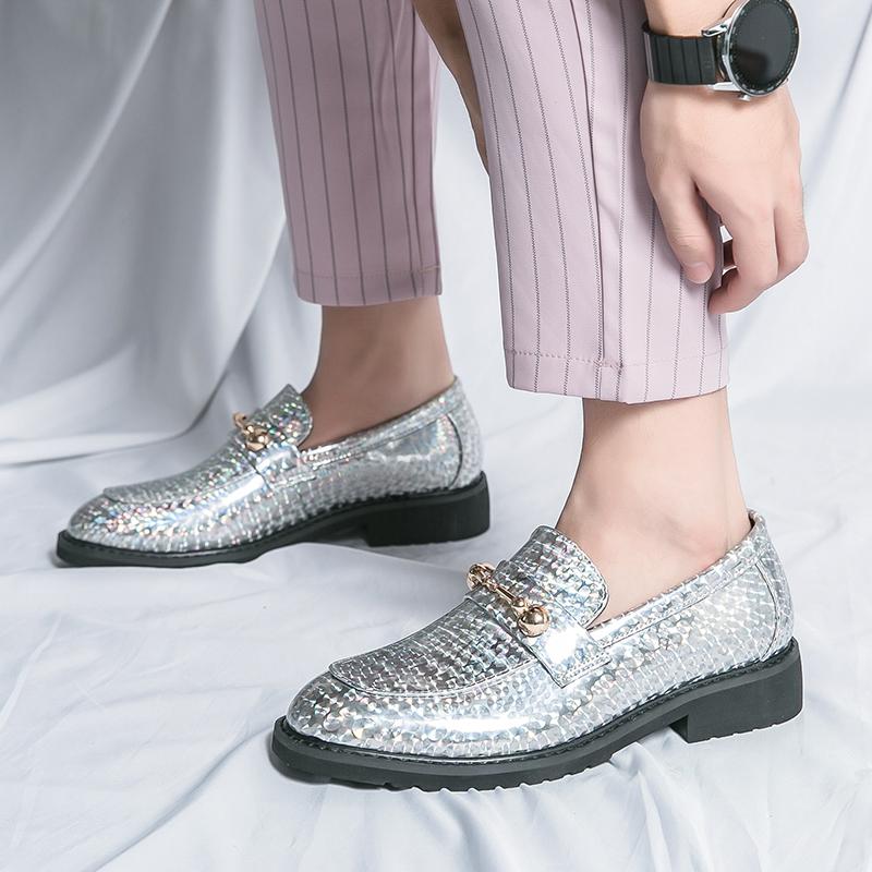 Luxury High Quality Gold Bright Glossy Loafers Men's Soft and Comfortable Men's Nightclub Thick Sole Casual Shoes Men Lefu Shoes