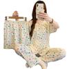 Lace Short-Sleeved Pajamas Women'S Summer Cute Simple Cartoon Cloud Cotton Loungewear Three-Piece Set