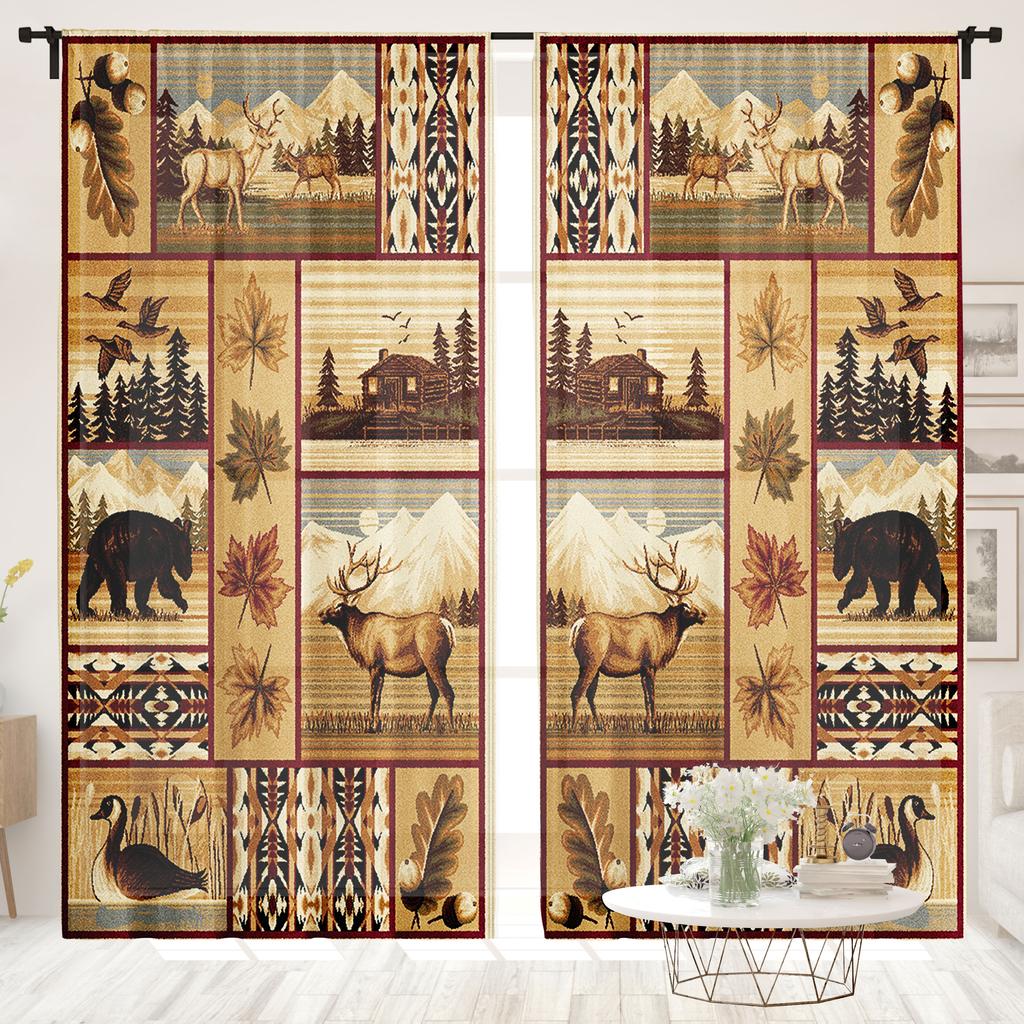 2 Pieces, Rural Cottage Animal Elk Farmhouse Curtains - Semi Transparent - Suitable for Living Room, Bedroom, Kitchen, Home Deco