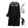 National Style Elegance Skirt! Women's Long Sleeve Ponte De Roma Rhinestone Buckle Commuter Dress Three-Dimensional Heat Transfer Patch Patchwork