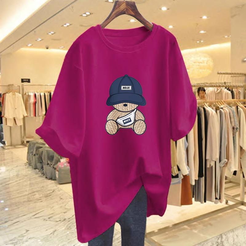 Long shark pants top white short-sleeved t-shirt women's 2025 new large version t-shirt loose cover butt long t