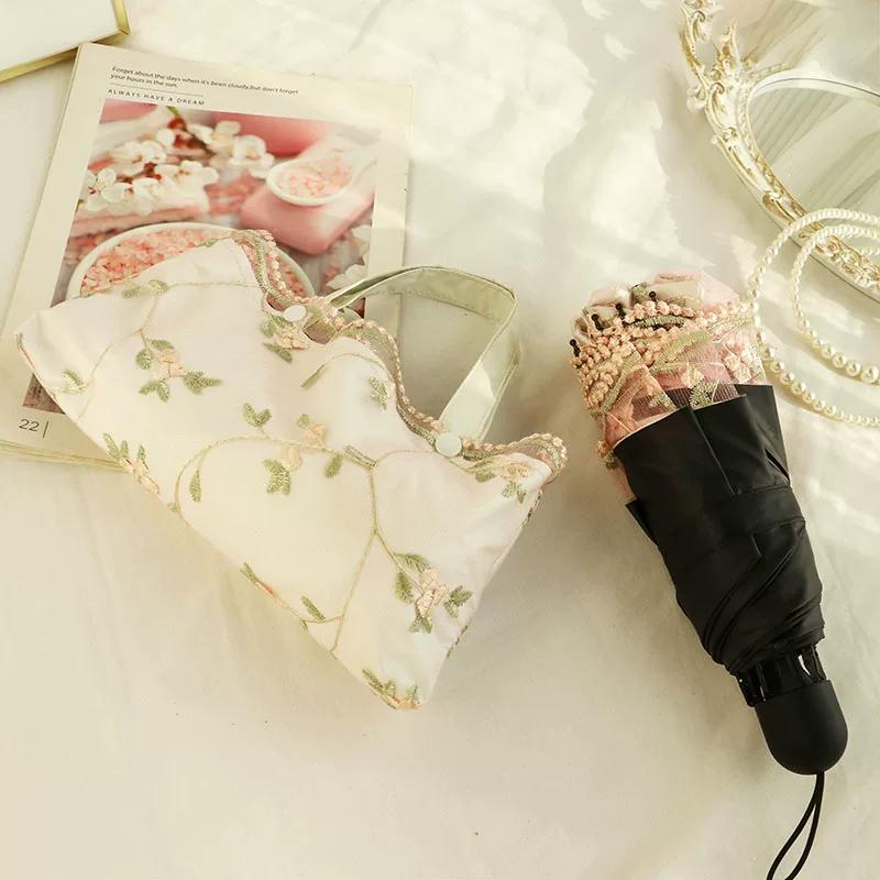 Rdaseg Faltbarer Spitzenstickerei Sonnenschirm Damen Sonnenschutz UV-Schutz Prinzessinnen-Schirm Vintage Sonnenschirm Allwetter-Schirm Pink(Free Tote Bag) rosa