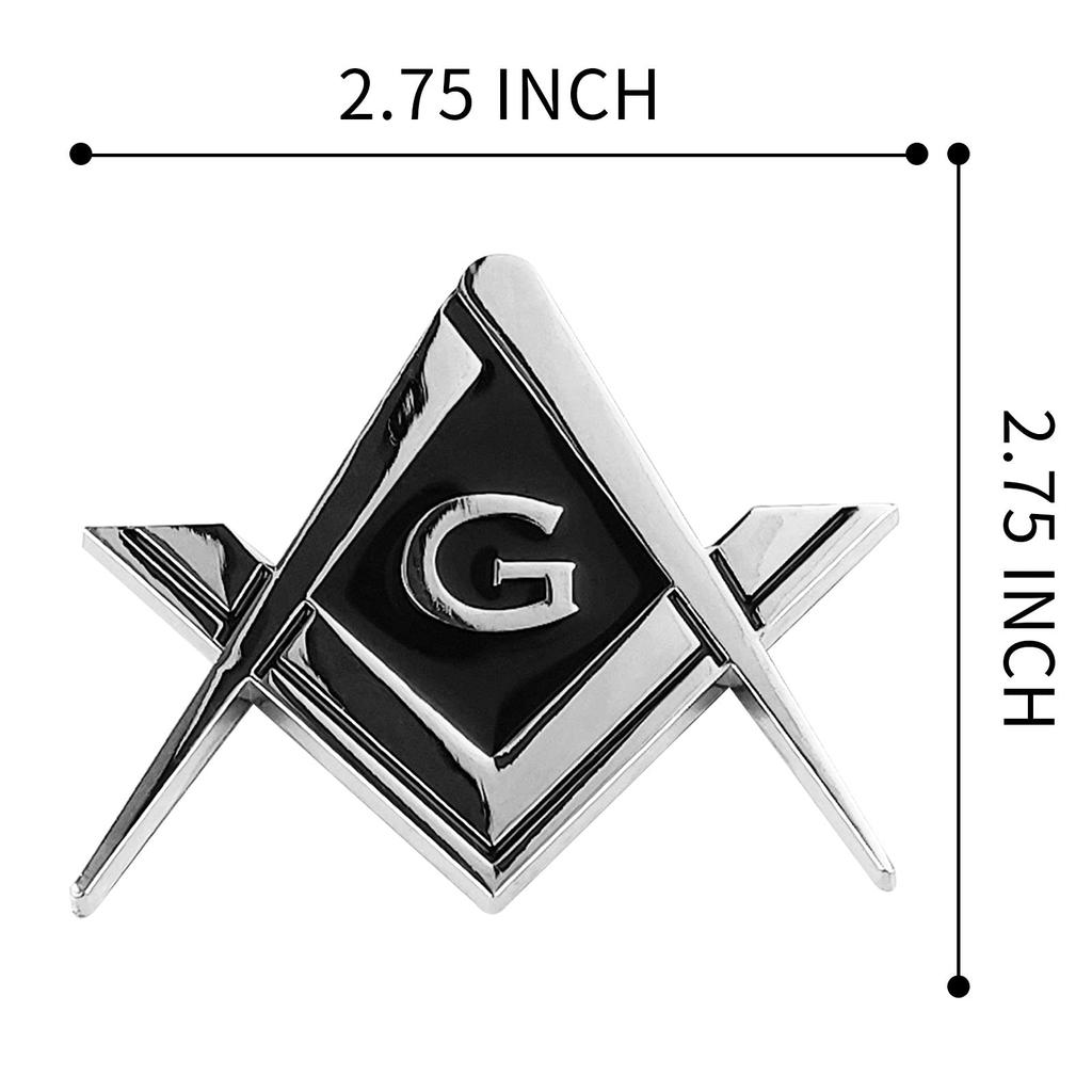 Creatrill 2 Pack 2.75" Chrome Plated Freemason Car Emblem Mason Square Compass Car Truck Motorcycle Decal Gift Accessory