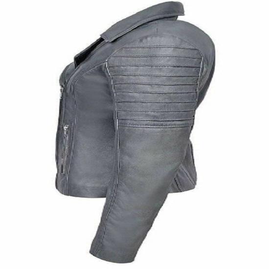 Noora Women's GREY Genuine Lambskin Leather Biker Jacket, Stylish Motorcycle Slim fit Leather Jacket, Clubbing Jacket for Movie Date, Gift Fr Winter