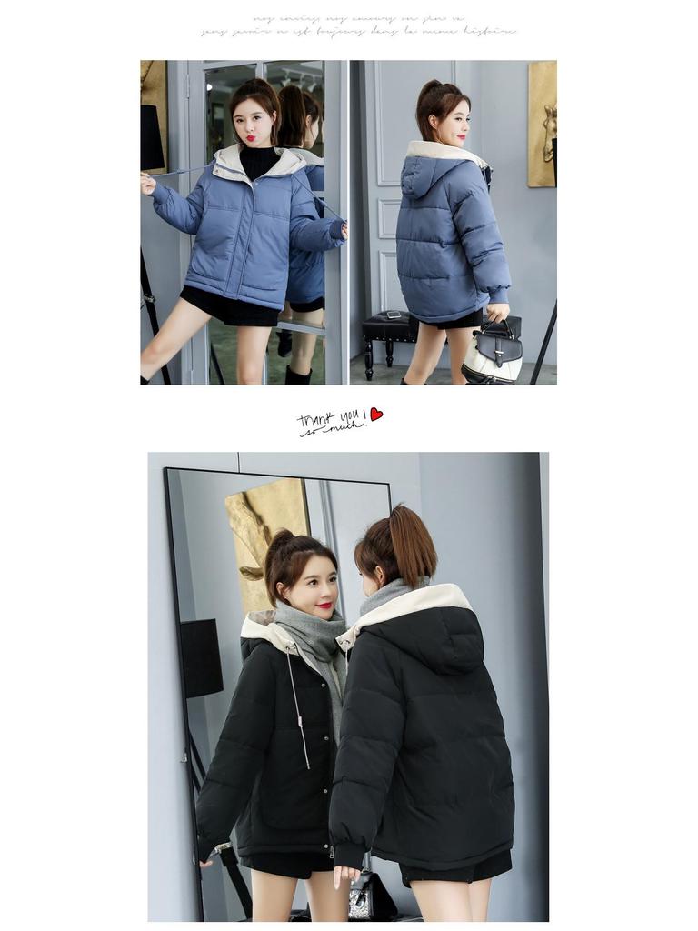 Women's Cotton Hooded Jacket - Short, Loose, Korean Style, 2024 Autumn/Winter, Thickened Down Cotton Outerwear.