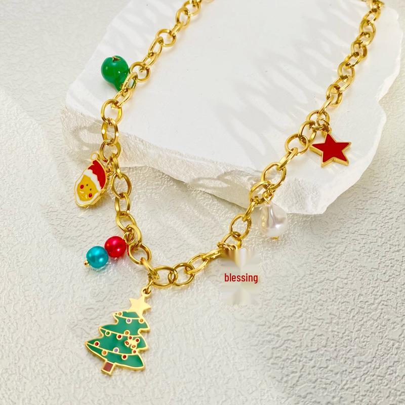 Popular Stainless Steel Christmas Jewelry Set: Sleigh & Reindeer Pendant Necklace, Bracelet, and Earrings