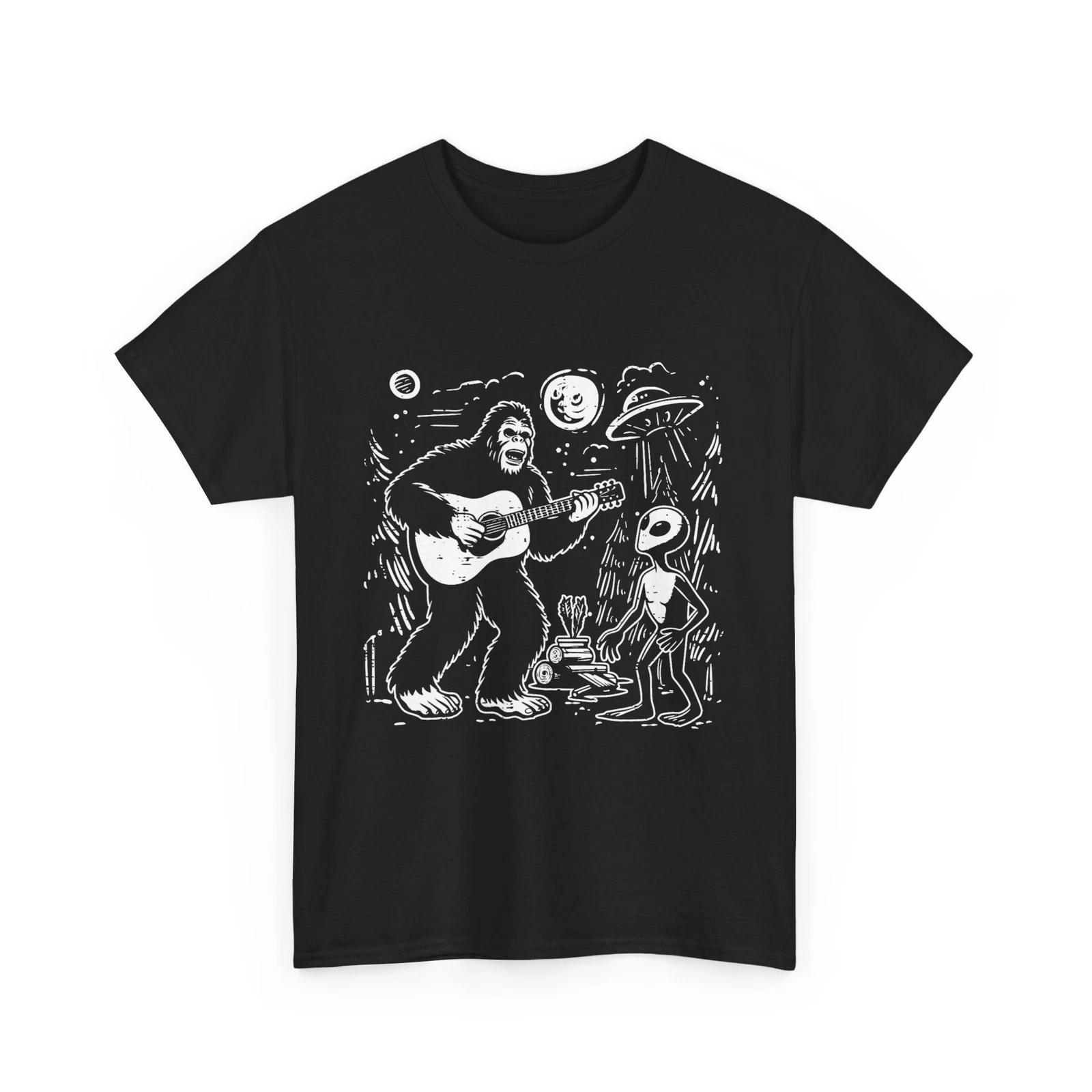 Alien Bigfoot Guitar Shirt, UFO Sasquatch Rock Men Women T shirt S