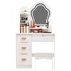 Makeup Vanity Desk with LED Lighted Crown-shaped Mirror, Vanity Table with 4 Drawers and Opening Shelves, Bedroom Dressing Table with