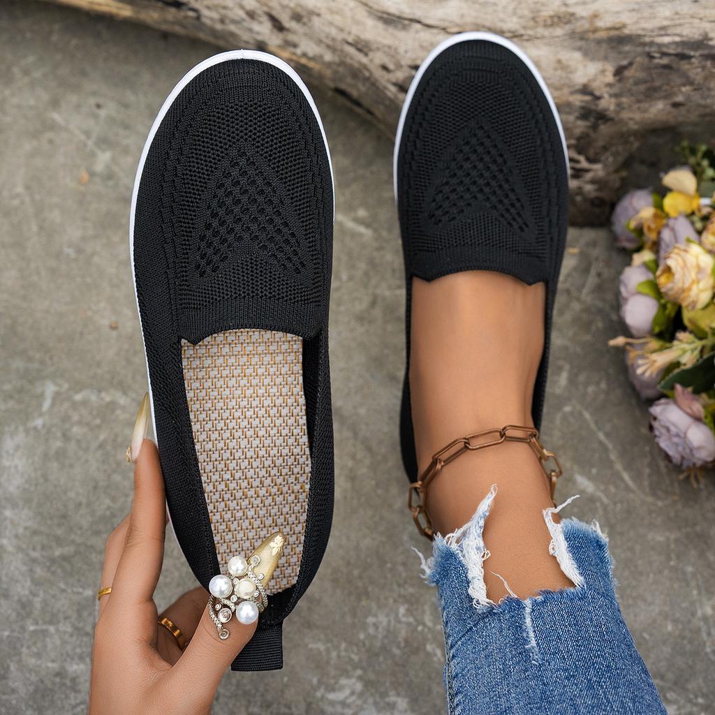 Large size casual single shoes spring and autumn new round head low heel mesh fly-woven sneakers