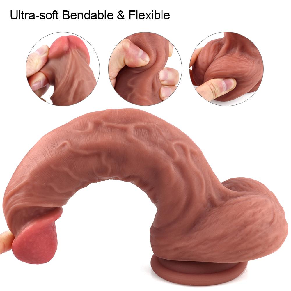 Double Layer Soft Silicone Realistic Penis Skin Feeling Big Dildo With Suction Cup Sex Toys for Woman Realistic Dick Adult