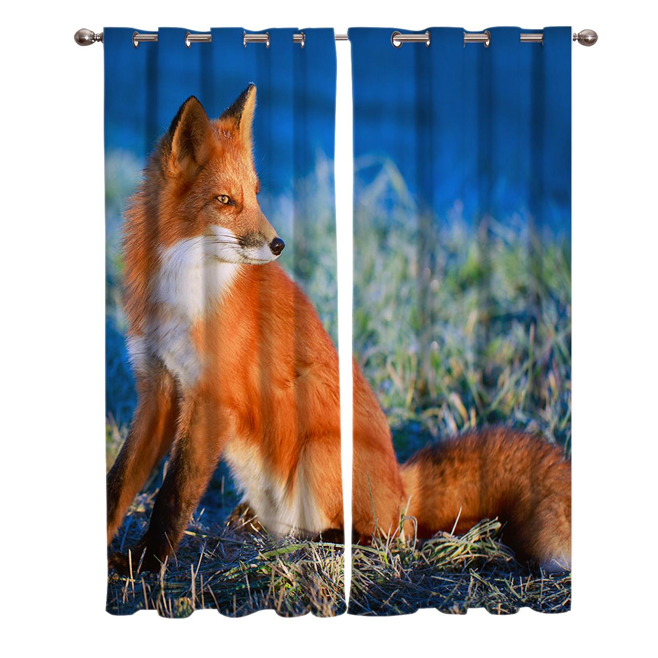 

Шторы на окна с изображением красной лисы, занавески для гостиной, декоративные предметы для гостиной 135W x 60H(cm)