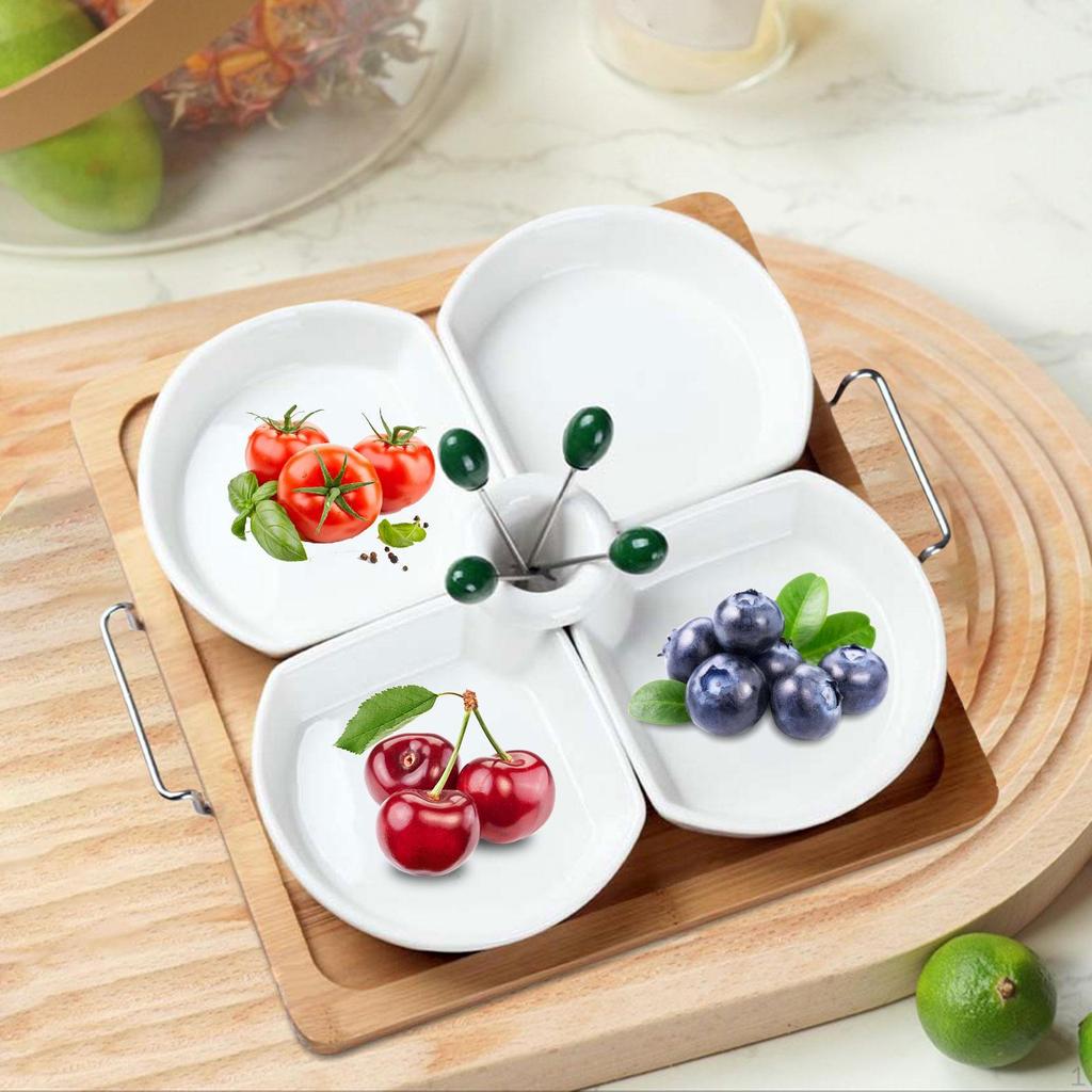4 Compartment Divided Serving Platter Appetizer Tray Chips And Dip for