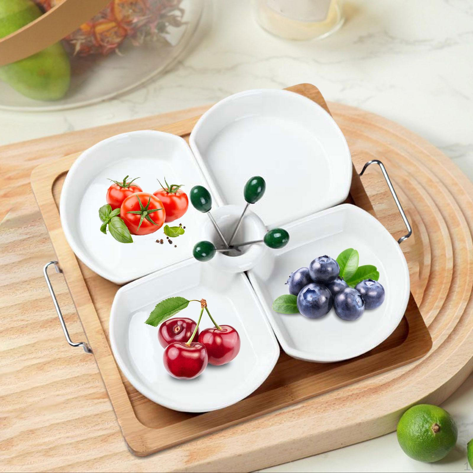 4 Compartment Divided Serving Platter Appetizer Tray Chips And Dip for C