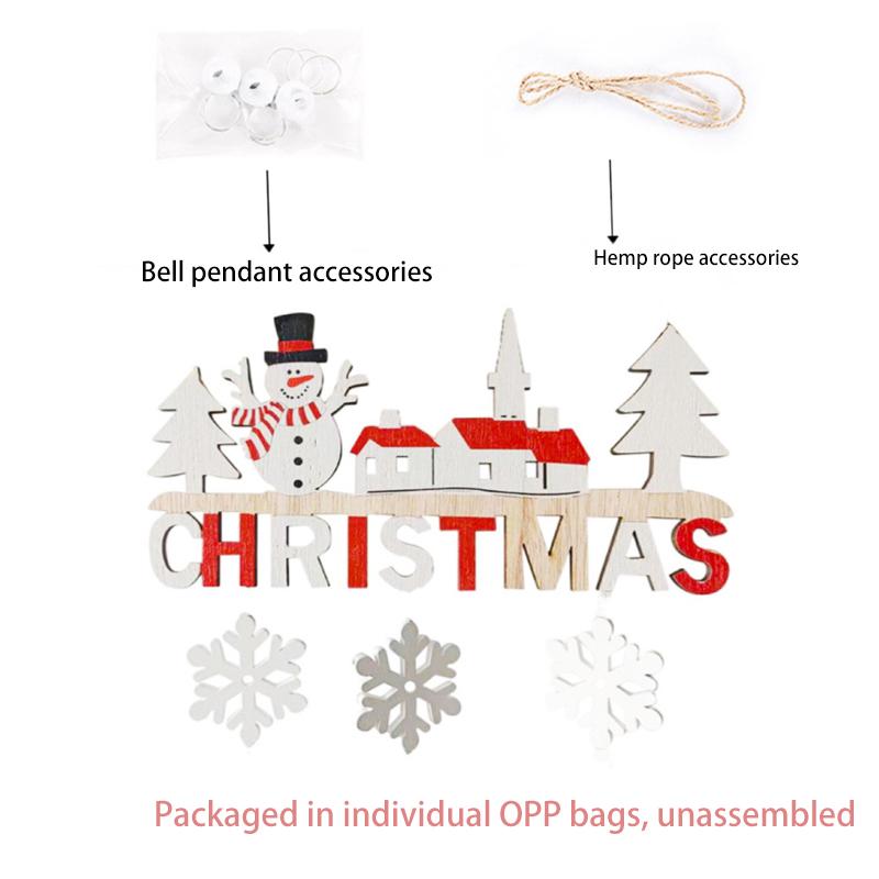 Christmas Wooden Bell Pendant Decoration Alphabet Snowman Charm Home Restaurant Door Hanging Creative Crafts Holiday Decorations